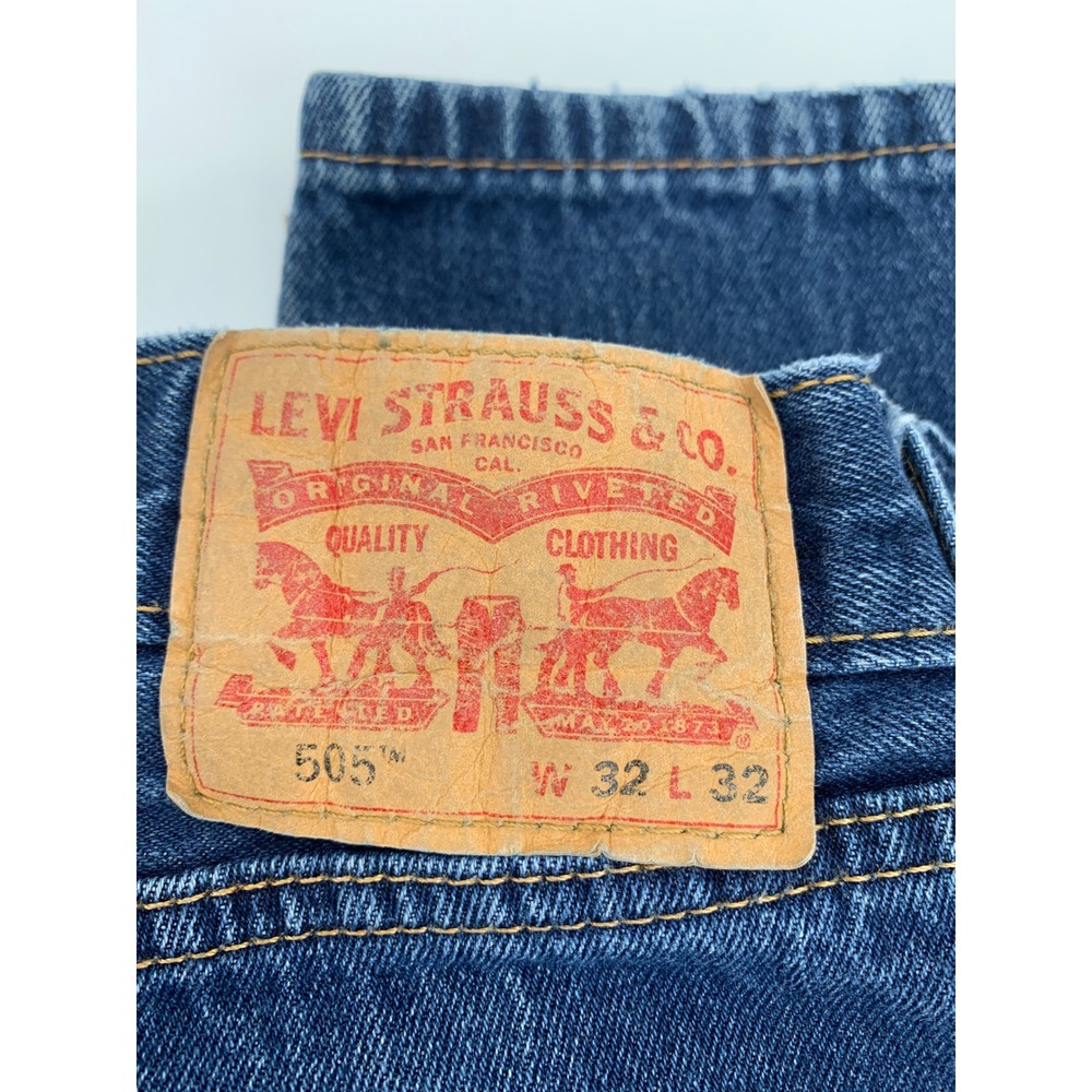 Levis 505 Jeans Mens 32x32 Blue Straight Leg Medium Wash Denim Pants - Picture 3 of 10